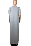 Euramerican Women Fashion Spliced Short Sleeve Long Dress OMM1057