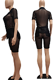 Fashion Sexy Net Yarn Shirt Shorts Casual Two-Piece NYF8058