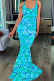 Euramerican Fashion Backless Print  Long Dress OMM1061 
