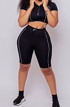 Pure Color Zipper Casual Sport Shorts Sets BE8032