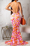Euramerican Fashion Backless Print  Long Dress OMM1061 
