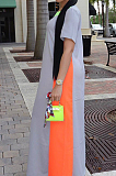 Euramerican Women Fashion Spliced Short Sleeve Long Dress OMM1057