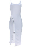 Condole Belt Sleeveless Zipper Open Fork Midi Dress JZH8057