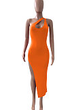 Women Pure Color Inclined Shoulder Open Fork Mini Dress NK246