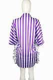 Casual Stripe Flornce Loose Sports Shirt Dress L0350