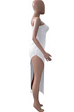 Women Pure Color Inclined Shoulder Open Fork Mini Dress NK246