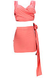 Backless Condole Belt Cross Zipper Casual Skirts Sets JZH8059