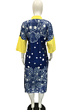 Euramerican Contrast Color Print Shirt Long Dress L0351