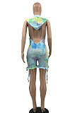 Casual Sexy Hoodies Tie Dye Flounce Backless Romper Shorts MQX2355