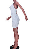 Women Pure Color Hollow Out Ruffle Mini Dress JHZ8053