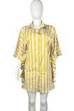 Casual Stripe Flornce Loose Sports Shirt Dress L0350