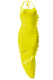 Pure Color Flounce Shirred Detail Midi Dress NK245