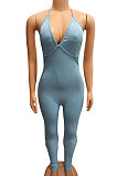 Trendy Sexy Pit Bar Cultivate One's Morality Pure Color Bodycon Jumpsuits FA7181