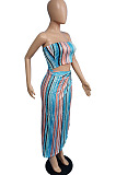 Fashion Sexy Boob Tube Top Colorful Stripe Long Skirts Sets MK051