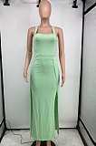 Fashion Sexy Pure Color Sling Open Fork Long Dress HG121