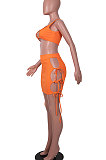 Pure Color Sexy Club Hollow Out Bind Vest Skirts Sets MA6687