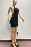 Trendy Women Backless Knotted Strap Pit Bar Pure Color Sexy Mini Dress AYM5023