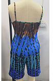 Loose Casual Straps Deep V-Neck Tie-Dye Print Shorts Jumpsuit SFM0271-1