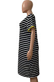 Euramerican Women Stripe V Neck Plus Mini Dress FA7229