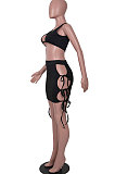 Pure Color Sexy Club Hollow Out Bind Vest Skirts Sets MA6687