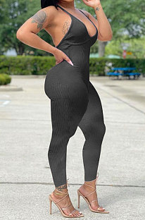 Trendy Sexy Pit Bar Cultivate One's Morality Pure Color Bodycon Jumpsuits FA7181