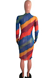 Fashion Sexy Perspective Colorful Print Long Sleeve Dress QZ6127 