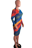 Fashion Sexy Perspective Colorful Print Long Sleeve Dress QZ6127 