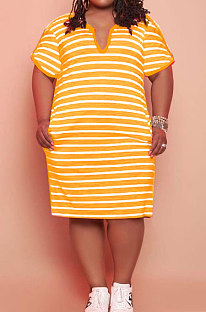 Euramerican Women Stripe V Neck Plus Mini Dress FA7229