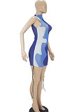 Sexy Casual Gradient Color Printing Bind Net Yarn High Neck Mini Dress SDD9511