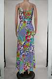Sexy Tie Dye Colorful Print Sing Loose Dress Have Head Cloth X9306 