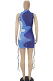 Sexy Casual Gradient Color Printing Bind Net Yarn High Neck Mini Dress SDD9511