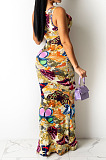Fashion Stretch Digital Print Sleeveless Long Dress QZ4346
