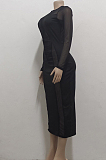 Sexy Net Yarn Perspective Stretch Long Sleeve Dress SMR10055