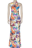 Fashion Stretch Digital Print Sleeveless Long Dress QZ4346