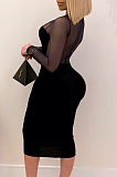 Sexy Net Yarn Perspective Stretch Long Sleeve Dress SMR10055