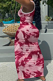 Women V Neck Tie Dye Printing Screw Thread Long Dress Q882