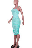 Pure Color Trendy Condole Belt Shirred Detail Midi Dress MA6703