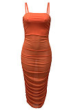 Pure Color Net Yarn Perspective Sexy Condole Belt Ruffle Long Dress Q886
