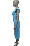 Pure Color Casual Sleevelees Shoulder Pads Cultivate One's Morality Sexy Midi Dress Q877