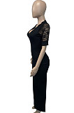 V Neck Lace Spliced Short Sleeve Cultivate One's Morality Sexy Long Dress Q884