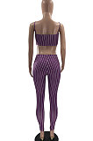 Women Casual Trendy Stripe Condole Belt Vets Pants Sets MF6620