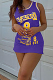 Fashion Casual Purple Gold Match Colors Cultivate One's Morality Sport Vest Mini Dress AYA7014