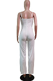 Fashion Sexy Pure Color Sling Back Zipper Jumpsuits WY6772