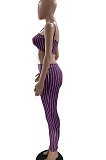 Women Casual Trendy Stripe Condole Belt Vets Pants Sets MF6620