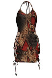 Women Sexy Snakeskin Bind Backless Mini Dress FFE129