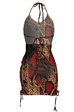 Women Sexy Snakeskin Bind Backless Mini Dress FFE129