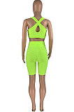 Pineapple Cloth Jacquard Weave Pure Color Yoga Vest Shorts Sets HR8176