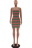 Fashion Casual Stripe Printing Vest Mini Dress LSZ91160