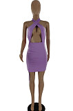 Euramerican Women Sexy Halter Neck Pure Color Mini Dress SQ952