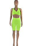 Pineapple Cloth Jacquard Weave Pure Color Yoga Vest Shorts Sets HR8176